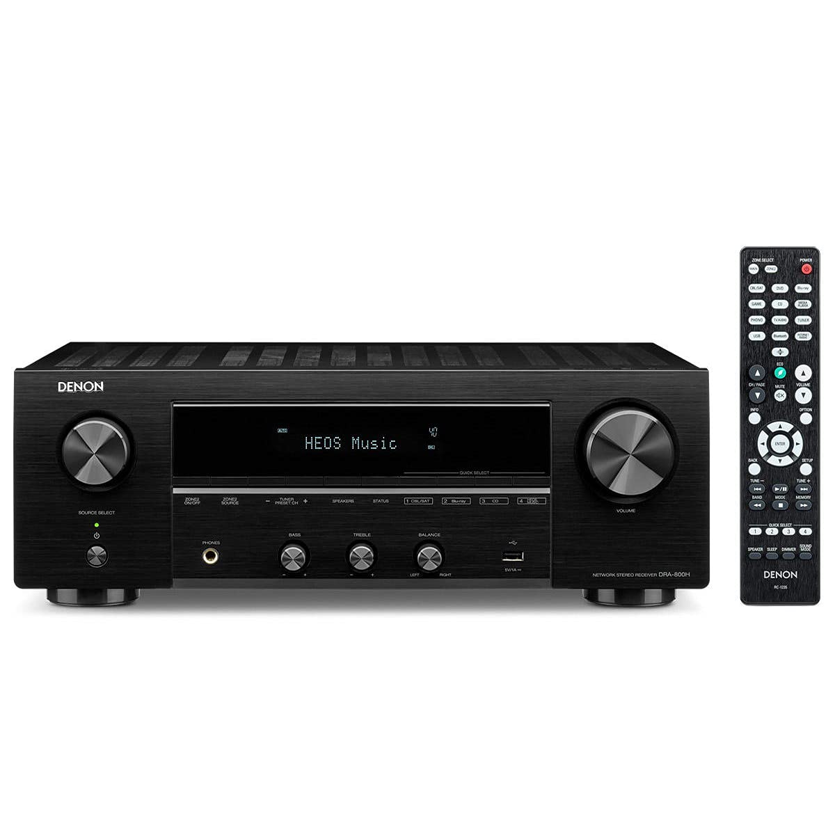 Denon DRA-800H Stereo Receiver und Verstärker, Alexa Kompatibel, 5 HDMI Eingänge, Phono-Eingang, Bluetooth und WLAN, DAB+ Radio, Musikstreaming, AirPlay 2, HEOS Multiroom, Schwarz