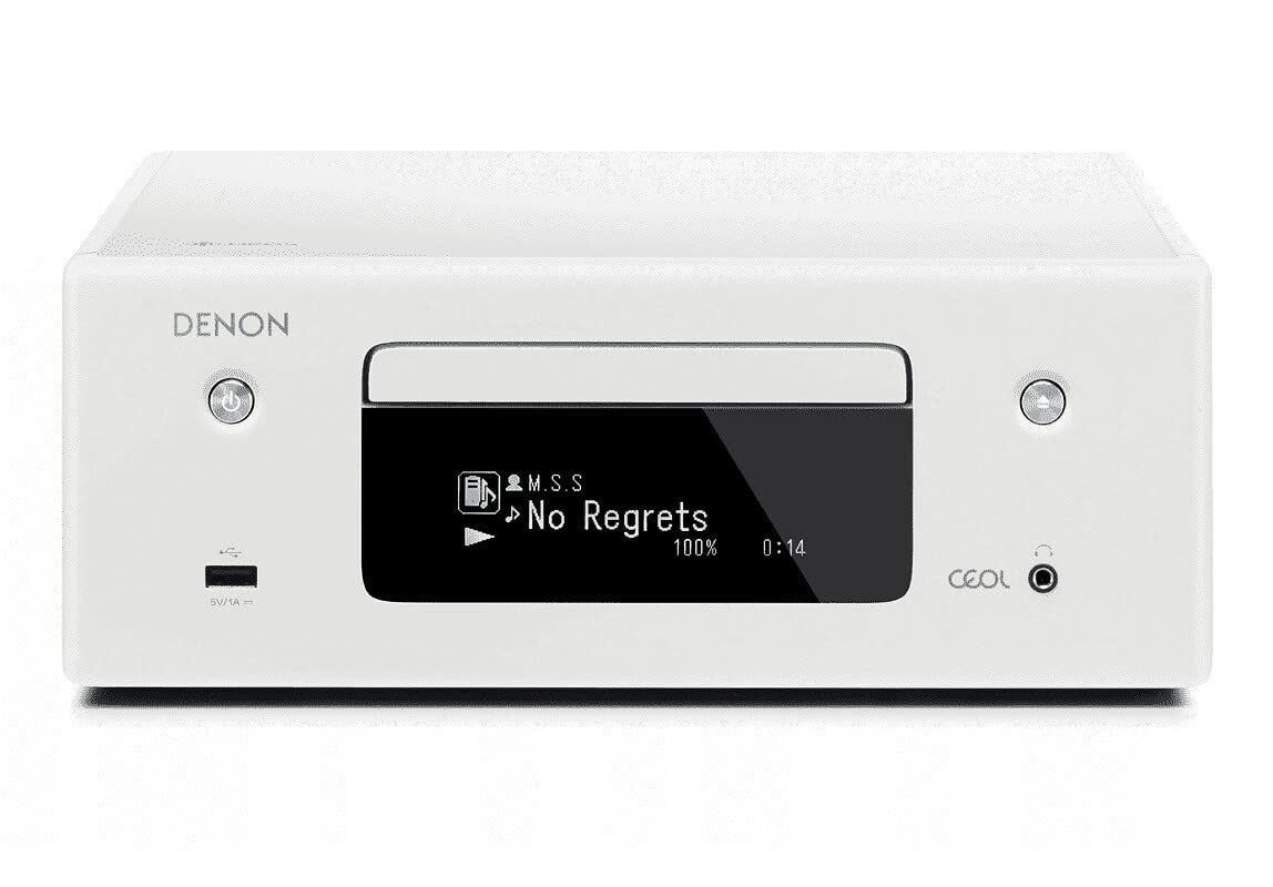 Denon RCD N10 Kompaktanlage, HiFi Verstärker, CD Player, Internetradio, Musikstreaming, HEOS Multiroom, Bluetoothund WLAN, AirPlay 2, Alexa Kompatibel, 2 Optische TV Eingänge, Ohne Lautsprecher, Weiß