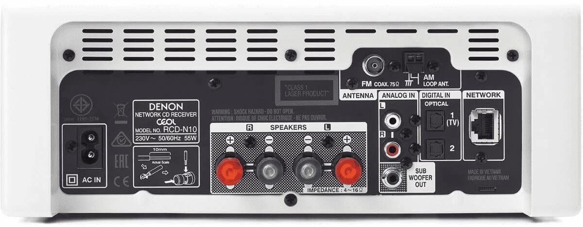 Denon RCD N10 Kompaktanlage, HiFi Verstärker, CD Player, Internetradio, Musikstreaming, HEOS Multiroom, Bluetoothund WLAN, AirPlay 2, Alexa Kompatibel, 2 Optische TV Eingänge, Ohne Lautsprecher, Weiß - Image 4